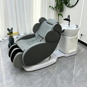 Fauteuil de lavage électrique rotatif pour salon, lit de massage en cuir PU gris foncé, mobilier de salon de coiffure - Product Image 3
