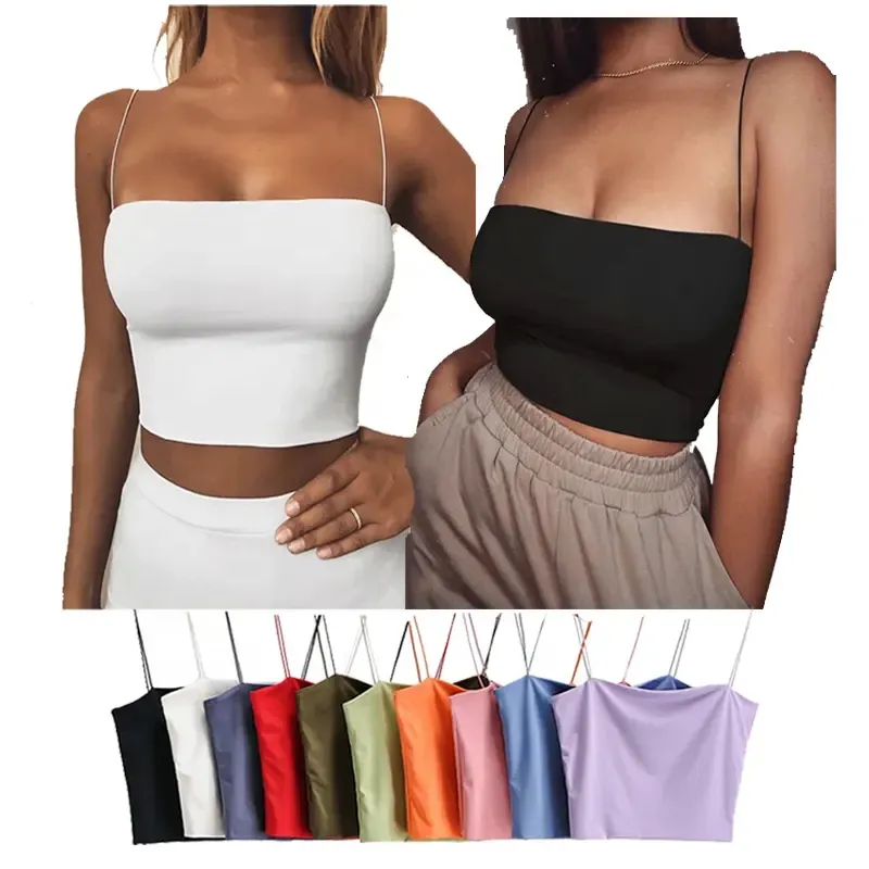 Wholesale Women`s Summer cotton Tops O-Neck Sexy   Club Sleeveless Strap Double Layer Tank Top for Women