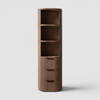 Armoire de rangement haute moderne avec étagères ouvertes et 3 tiroirs, façade cannelée arrondie pour chambre, salon et mobilier de maison