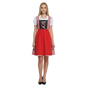 Costume de femme pour la bière, ensemble robe à carreaux, déguisement d'Halloween, performance scénique, robe fantaisie, jupe à carreaux rouge et bleue - Product Image 4