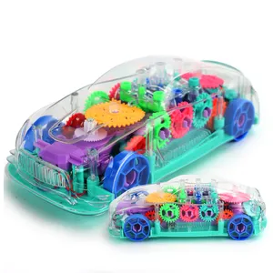 STEM toy transparent gear music and light battery operated plastic educational toy car for kids