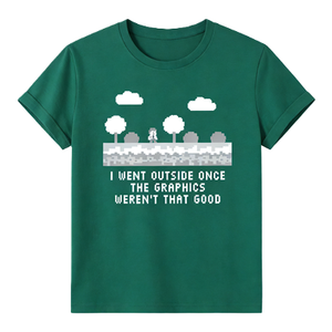 Maglietta grafica da uomo con stampa Retro Pixel Game I Went Outside Once Funny Joke, camicia a maniche corte in cotone - Product Image 2