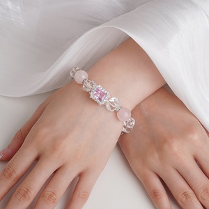 Warm Calm Healing Silver Plated Alloy Italian <strong>Emerald</strong> Pink Zircon Charm Rose Quartz clear Quartz Crystal <strong>Beaded</strong> Trendy Bracelet - Product Image 2
