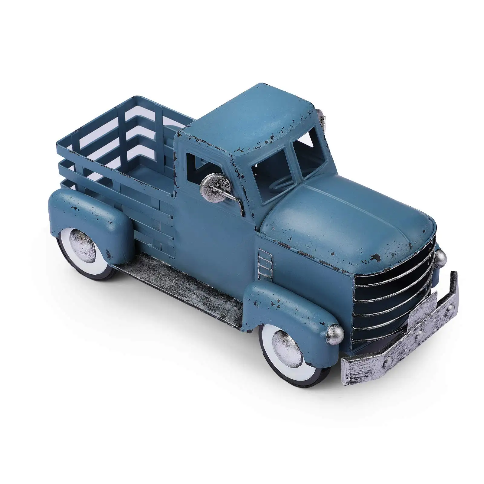 Decoración de camión azul Vintage, decoración de camión azul de granja, almacenamiento decorativo de sobremesa y macetero de Metal para camión