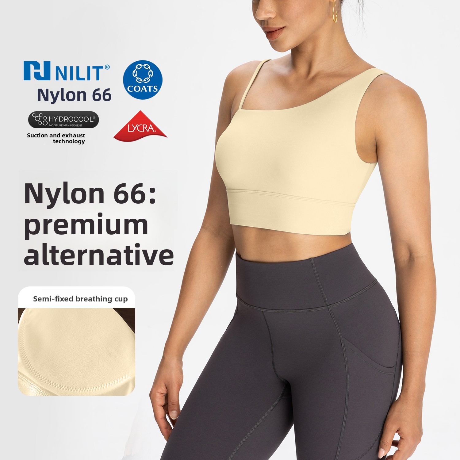 With Chest Pad Unilateral Shoulder Strap Yoga Designer Sports Top NiliT Nylon High Elastic Spandex