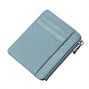 Portefeuille à fermeture éclair avec bouton RFID, porte-cartes d'identité en cuir véritable avec cordon personnalisé, pour hommes et femmes, cartes de crédit, permis de conduire - Product Image 6