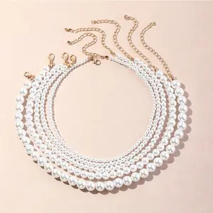 Kalung Imitasi Mutiara Putih Elegan untuk Wanita, Perhiasan Aksesori Mutiara Anak Perempuan dan Wanita