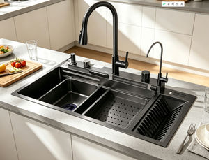 Nouveau Robinet de Lave-Vaisselle Multifonction Personnalisé Noir Mat en Acier Inoxydable pour <span class=keywords><strong>Évier</strong></span> de <span class=keywords><strong>Cuisine</strong></span> avec Valve en Laiton, <span class=keywords><strong>Évier</strong></span> Intelligent - Product Image 2