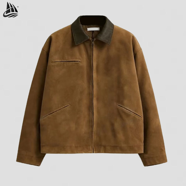 Custom Retro Detroit Workwear Cleanfit Zippered Suede Streetwear Jacket for Men