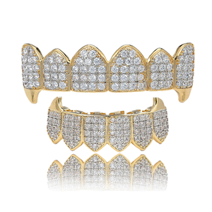 Hip Hop Bling Grillz personnalisé pour femmes et hommes bijoux de dents simulé 6 dents haut et bas glacé diamant dents Grill - Product Image 2