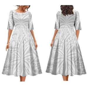 Firmato regalo personalizzato per la festa della mamma bianco Sunday Design polinesiano tribale abiti samoani <span class=keywords><strong>da</strong></span> donna di grandi dimensioni Fit e svasato abito <span class=keywords><strong>lungo</strong></span> - Product Image 1