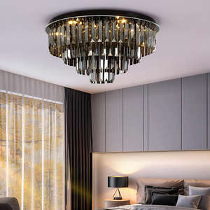 Nouveau Style lustre en cristal gris fumé éclairage chambre ronde moderne Cristal Led Plafonnier - Product Image 3