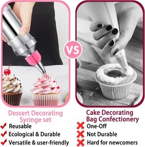 Kit de Décoration de Desserts : Seringues à Glaçage en Acier Inoxydable avec 6 Douilles et 9 Moules en Silicone pour Cupcakes - Product Image 4