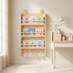 Estantería de Madera para Niños, Estantería de <span class=keywords><strong>Pared</strong></span> de 3 Niveles, Organizador de Libros para Habitación Infantil, Cuarto de Bebé, Dormitorio - Product Image 2