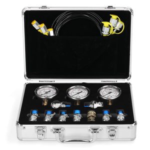 Kit de manomètres hydrauliques pour excavatrice avec 9 raccords, 3 manomètres et 3 tuyaux de test pour machines de construction - Product Image 1