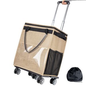 Factory Direct Sales Portable Shopping <b>Bag</b> with Wheels Zipper Closure Two Handles <b>Foldable</b> Polyester Grocery Tote - Product Image 1