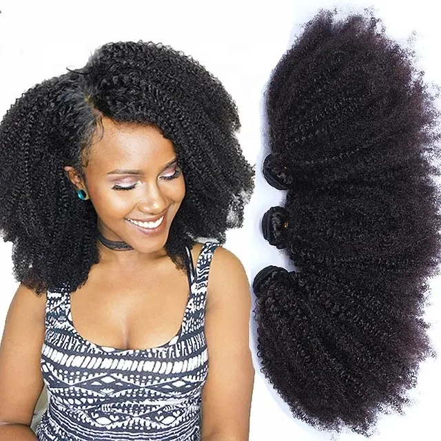Extensão de cabelo humano ondulado afro, atacado cutícula cru alinhado virgem cabelo afro extensão de cabelo humano sem processado mongoliano afro cabelo cacheado a granel