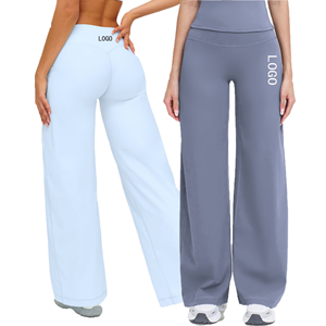 High Waisted Wide Leg <b>Yoga</b> <b>Pants</b> Spandex Nylon Stretch Comfortable Fitness Lounge <b>Pants</b> with OEM ODM Customization - Product Image 1