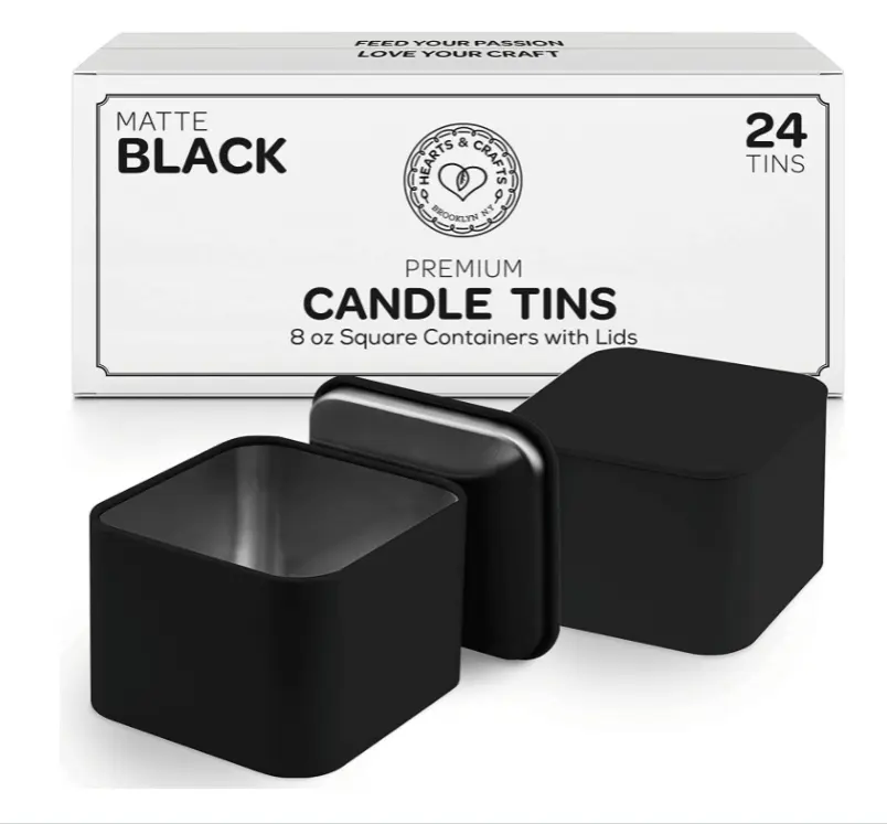 도매 주석 상자 원활한 블랙 스퀘어 화이트 차 촛불 통 컨테이너 뚜껑 촛불 주석