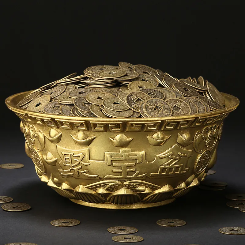 銅の宝庫の装飾品5つの祝福フォーチュンボウルインゴットボウルオフィスクラフト