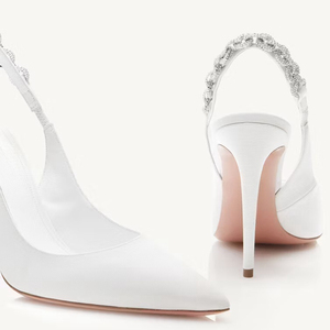 Sandales à talons hauts pour femmes, grande taille 45, été, bout pointu, chaîne en strass, bride arrière, talon aiguille, slingback, pour pieds larges - Product Image 3