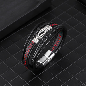 Men Bracelet <strong>Leather</strong> Infinity Bracelet Black Cool Jewelry Gift for Men Multilayer Stackable <strong>Braclets</strong> Bangle - Product Image 4