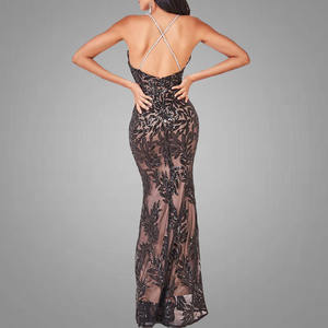 Nouveautés Robes maxi à paillettes croisées dans le dos Robe moulante sexy <span class=keywords><strong>noire</strong></span> Robes de soirée pour femme sans manches - Product Image 3