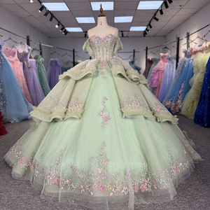 Robe de <span class=keywords><strong>soir</strong></span>ée Jancember 6921 élégante en vert sauge avec fleurs 3D pour Quinceañera - Product Image 1