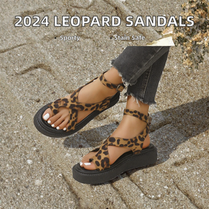 Nouveautés 2026 – Sandales femme à plateforme et bout rond, imprimé léopard, avec bride cheville, pour l'extérieur, tige en PVC - Product Image 2