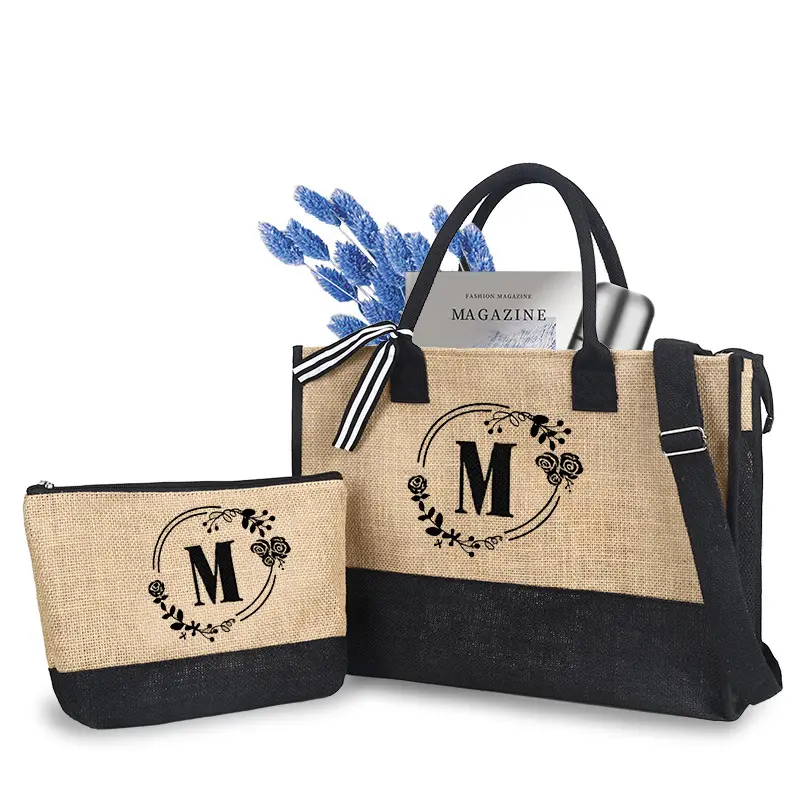 Kapasitas besar dompet surat rami dan set tas tangan 2 buah tas tangan wanita dicetak Logo tas Tote wanita