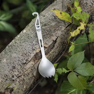 Fourchette-cuillère-outil multifonction 3-en-1 en titane pur sablé de qualité supérieure, ouvre-bouteille, couverts robustes pour les aventures en plein air - Product Image 5