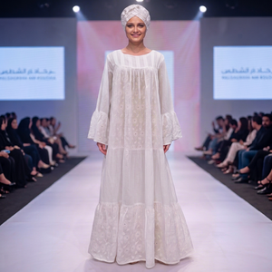 Vestido Dashiki Africano para Mujer, Blanco, de Algodón con Encaje, Bordado Chikankari de Lujo, Manga Larga, Estilo Kaftan Casual, Maxi, Modesto - Product Image 6