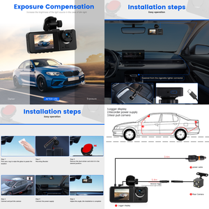 Podofo 2 ''1080P 자동차 레코더 3 렌즈 HD DVR 480P 내장/후면 카메라 + 동작 감지 루프 녹음 야간 투시경 도매 - Product Image 4