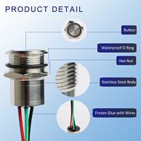 Interrupteur à bouton-poussoir 19MM 10A en acier inoxydable 12V à verrouillage avec anneau LED lumineux, étanche IP67, équipement industriel