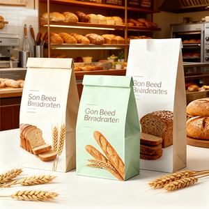 Sac d'emballage alimentaire vertical en papier kraft avec logo personnalisé, fenêtre transparente, fermeture à lien métallique, pour pain, biscuits, pop-corn et bonbons - Product Image 1