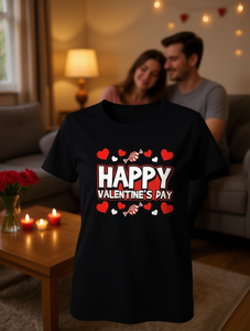 T-shirt girocollo stampata Happy Valentine's Day da donna, vestibilità regolare, top casual, 100% cotone jersey, manica corta - Product Image 2