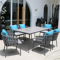 Ensemble de salle à manger en Aluminium Morden, Table et chaises en Aluminium de haute qualité, Table et chaise d'extérieur en corde de Polyester tissée