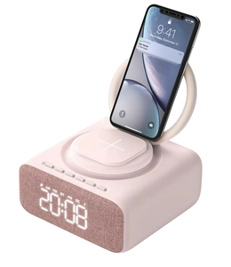 KINGSTAR-soporte portátil para teléfono móvil, Despertador con carga inalámbrica, luz LED, tela, altavoz BT - Product Image 1