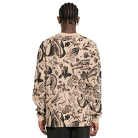 T-shirt thermique à manches longues en coton gaufré pour homme, col rond, imprimé intégral, coupe oversize, OEM