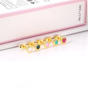 Ason <strong>Jewelry</strong> Popular <strong>Stainless</strong> <strong>Steel</strong> PVD 18k Gold Fashion Earrings Wholesale Girl Women Round Button Colorful Stud Earrings Set - Product Image 3