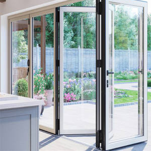 Grain de bois accordéon véranda coulissantes portes en aluminium à double battant de <span class=keywords><strong>porte</strong></span> de fenêtre en aluminium bifolds - Product Image 1
