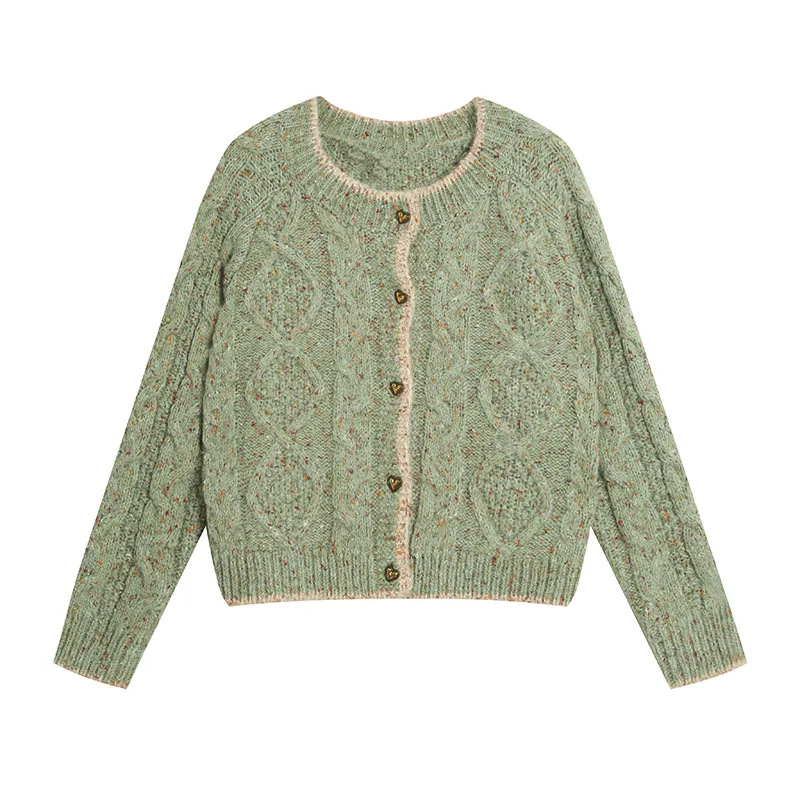 2023 Fresh Avocado Green Womens Cardigan Sweater Vintage Classic Ladies Knitwear Ethnic Cardigan