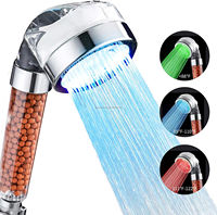 Pommeau de douche réglable à 3 jets avec filtre PC, écologique, chromé, avec inverseur, économiseur d'eau, bec de robinet de salle de bain avec pierres minérales