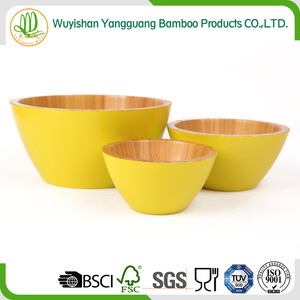 ชุดชามไม้ซ้อนกัน สีเหลือง ภาชนะครัวเรือน ชามสลัดสำหรับเสิร์ฟอาหาร - Product Image 4