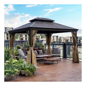 Gazebo de luxe en aluminium à toit rigide, double toit, pavillon extérieur avec rideaux, auvent personnalisé - Product Image 1
