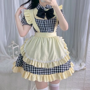 Black And White Checkered Maid Dress With Apron And Bow Cosplay Costume For Women Girl Anime Role Play Spring 2025 - Product Image 2
