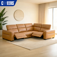 MANWAH CHEERS Luxuriöses Leder-L-förmiges Wohnzimmer-Ecksofa mit breiten Armlehnen, elektrischer Kopfstütze und Relaxfunktion