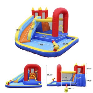 Tobogán acuático inflable directo de fábrica para niños con piscina, área de saltos, pared de escalada y aro de baloncesto - Product Image 2