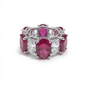 18K 14K Gold Plated Oval Ruby Gemstone Oval Diamond Eternity <b>Ring</b> Alternating Gemstone Wedding Band <b>Stacking</b> <b>Ring</b> Bridal Jewelry - Product Image 1