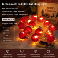 Guirlandes lumineuses à boules de verre rouge personnalisées, fournisseur OEM ODM, LED blanc chaud, décoration de fête, haute transparence, borosilicate, vente en gros